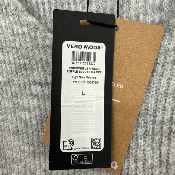 Vero Moda size Large gray v neck sweater bell sleeves NEW v neck ruffle blouse - Picture 4 of 8